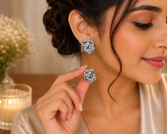 Silver clear Royal Spark Square Studs