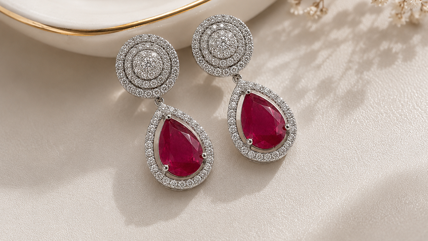 SilverBlush Pink Moonligh Teardrop Stud