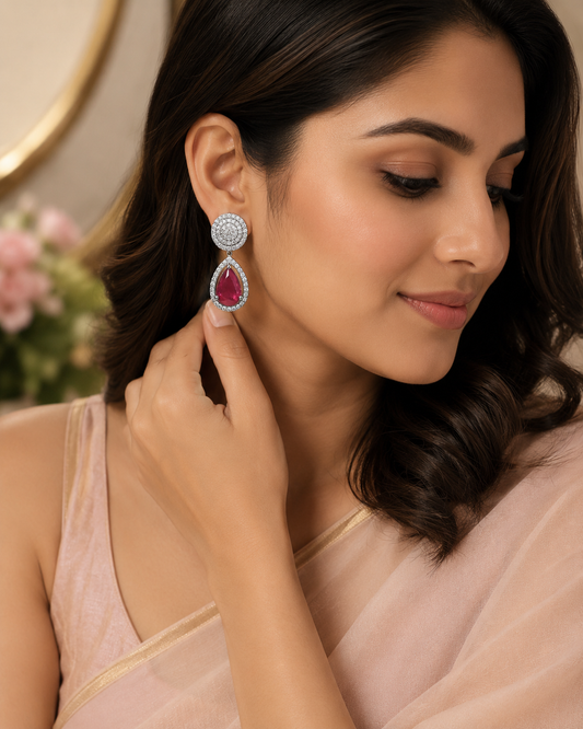 SilverBlush Pink Moonligh Teardrop Stud