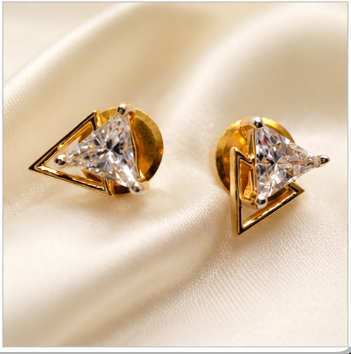 Gold Tria Clear Spark Stud Earrings