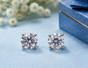 Silver Clear Solitaire  Stud Earrings