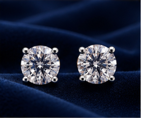 Gold Clear Solitaire  Stud Earrings