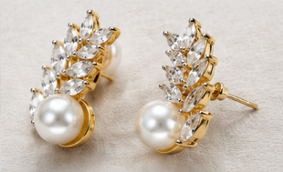 Silver Pearl Leaf Spark Studs
