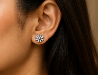 Silver Clear Blossom Stud Earrings