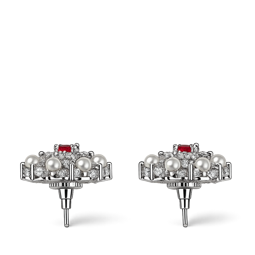 Silver Ruby Pink Imperial Pearl Sparkle Studs