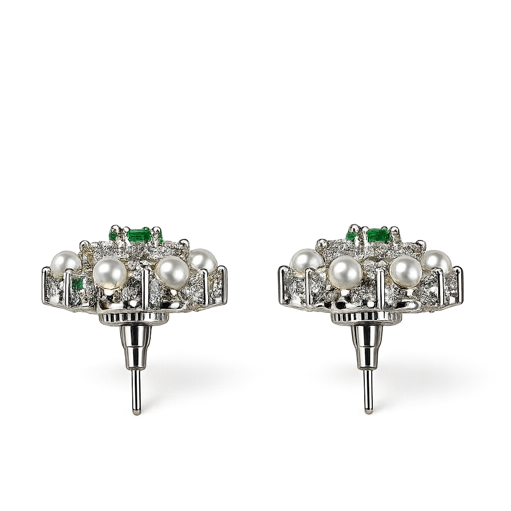 Silver Green Imperial Pearl Sparkle Studs