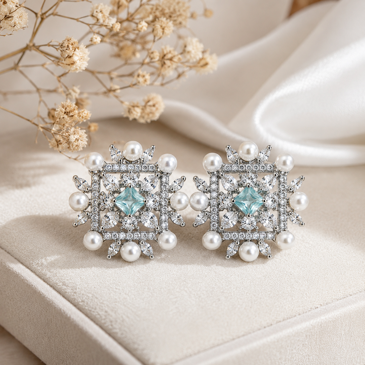 Silver Blue Imperial Pearl Sparkle Studs