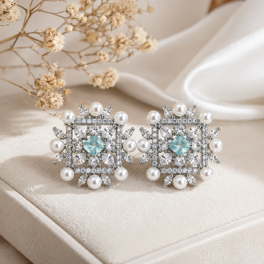 Silver Blue Imperial Pearl Sparkle Studs