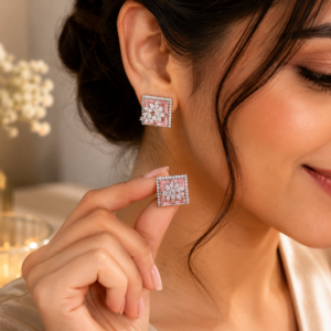 Silver Blush Pink  Royal Spark Square Studs