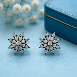 Silver Clear Blossom Stud Earrings