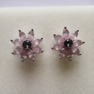Silver PINK Blossom Stud Earrings