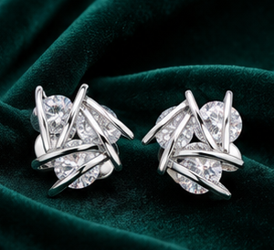 Silver Crystal Orbit Stud Earrings