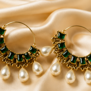 Emerald Pearl Hoop Statement Earrings