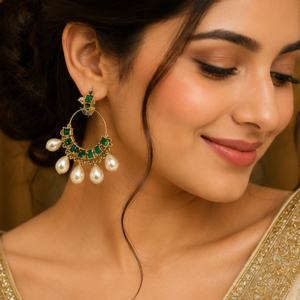 Emerald Pearl Hoop Statement Earrings