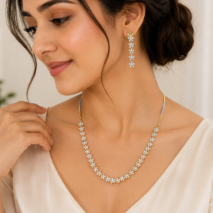 Floral Crystal Tennis Necklace Set