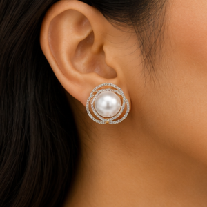 Gold Celestial Pearl Halo Stud Earrings