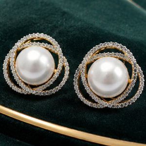 Gold Celestial Pearl Halo Stud Earrings