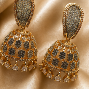 Gold Regal Honeycomb Jhumka Earrings