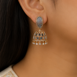 Gold Regal Honeycomb Jhumka Earrings