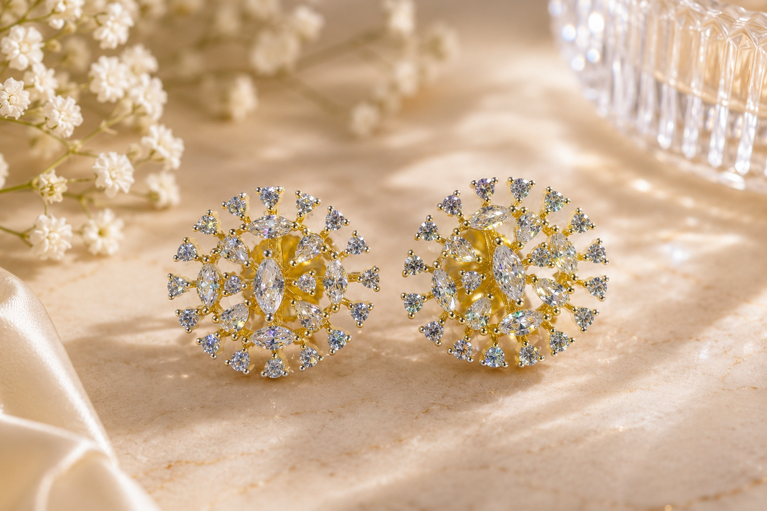 Gold Sparkling Sunflower Ear Tops