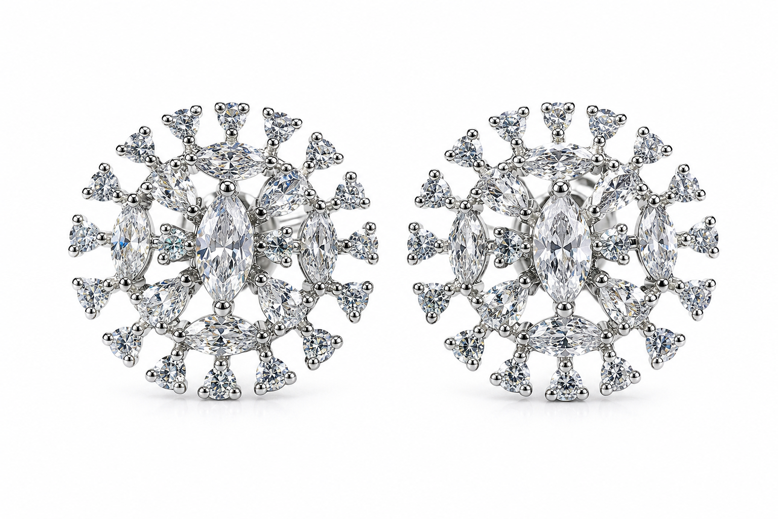 Silver Sparkling Sunflower Ear Tops