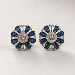 Silver Blue Petal Stud Earrings