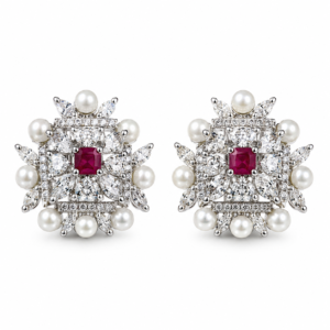 Silver Ruby Pink Imperial Pearl Sparkle Studs