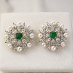 Silver Green Imperial Pearl Sparkle Studs