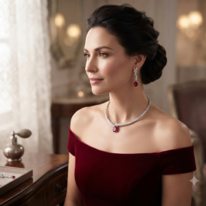 Ruby Red Crystal Choker Necklace Set