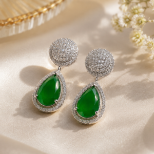 Silver Green Moonligh Teardrop Stud