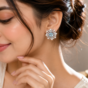Silver Blue Imperial Pearl Sparkle Studs