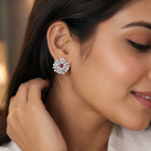 Silver Ruby Pink Imperial Pearl Sparkle Studs