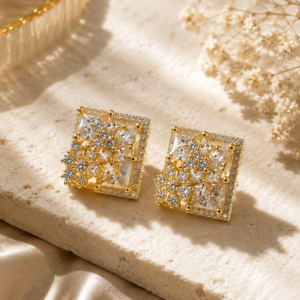 Gold Clear Royal Spark Square Studs