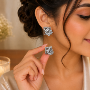 Silver clear Royal Spark Square Studs