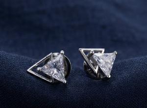 Silver Tria Clear Spark Stud Earrings