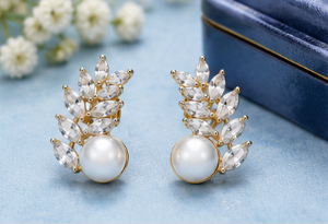 Silver Pearl Leaf Spark Studs