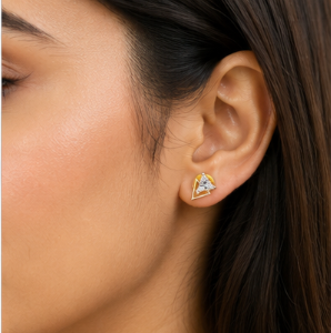 Gold Tria Clear Spark Stud Earrings