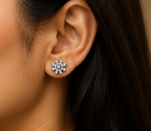 Silver Clear Blossom Stud Earrings
