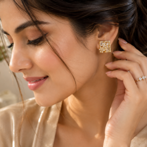 Gold Clear Royal Spark Square Studs